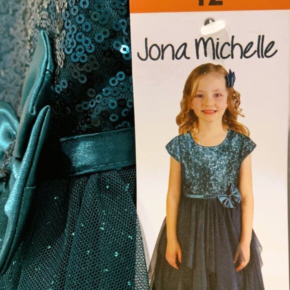NEW Jona Michelle Big Girls Dark Green Sparkling Sequin Fanciful Dress - Picture 3 of 3